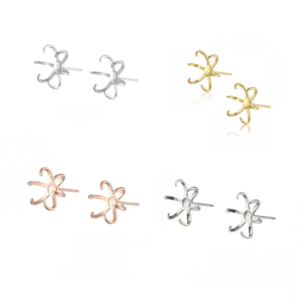 2 Pairs 925 Sterling Silver Stud Post Earring Mounting fit 10-14/12-16mm Stone 6 Claws Earring Blank for DIY Jewelry Making 250117
