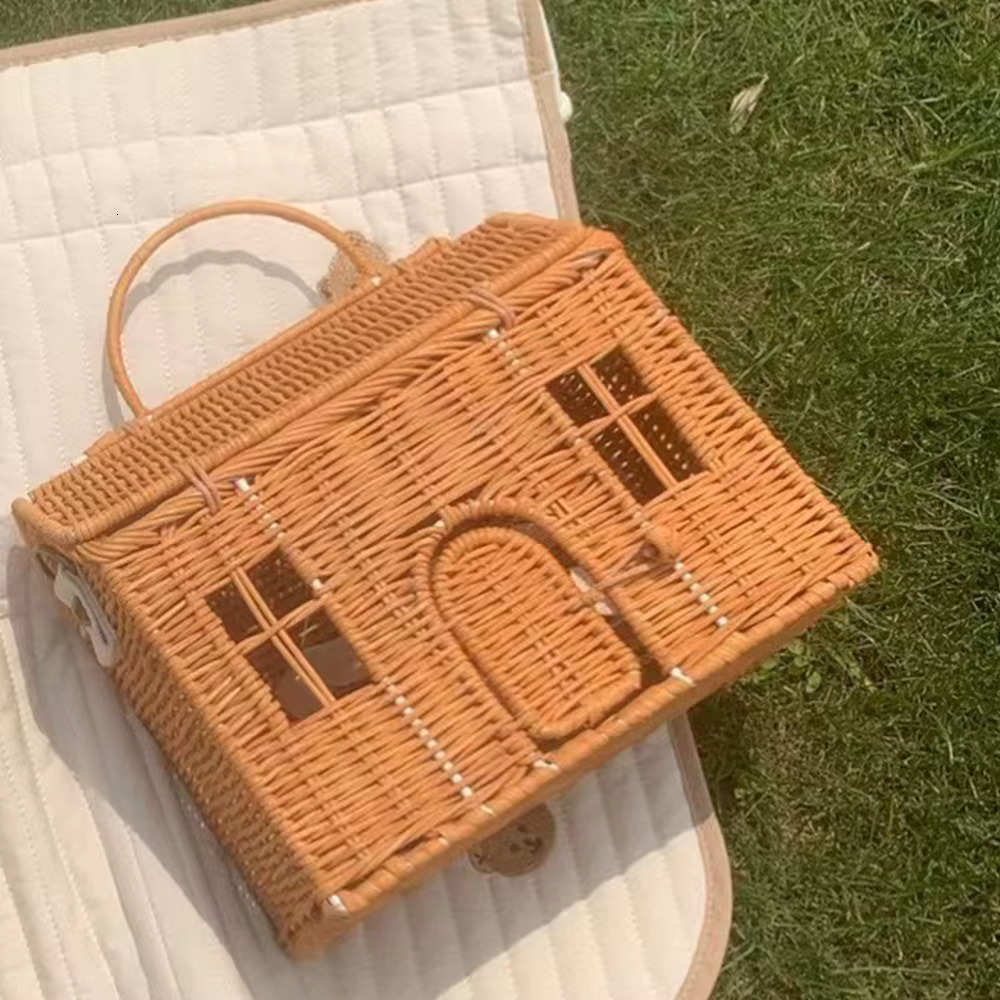Bohemian Woven House Straw Handmade Wicker Rattan for Women Travel Box Beach Bag Handbags and Purses Shoulder Bags NEW