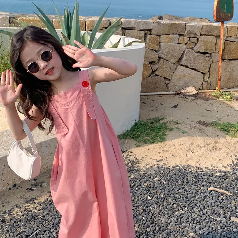 Summer Girl Overalls for Kids Pink Loose Casual Wide Leg Jeans Teenage Girls Jumpsuit Fashion Allmatch Children Trousers 38Y 250117