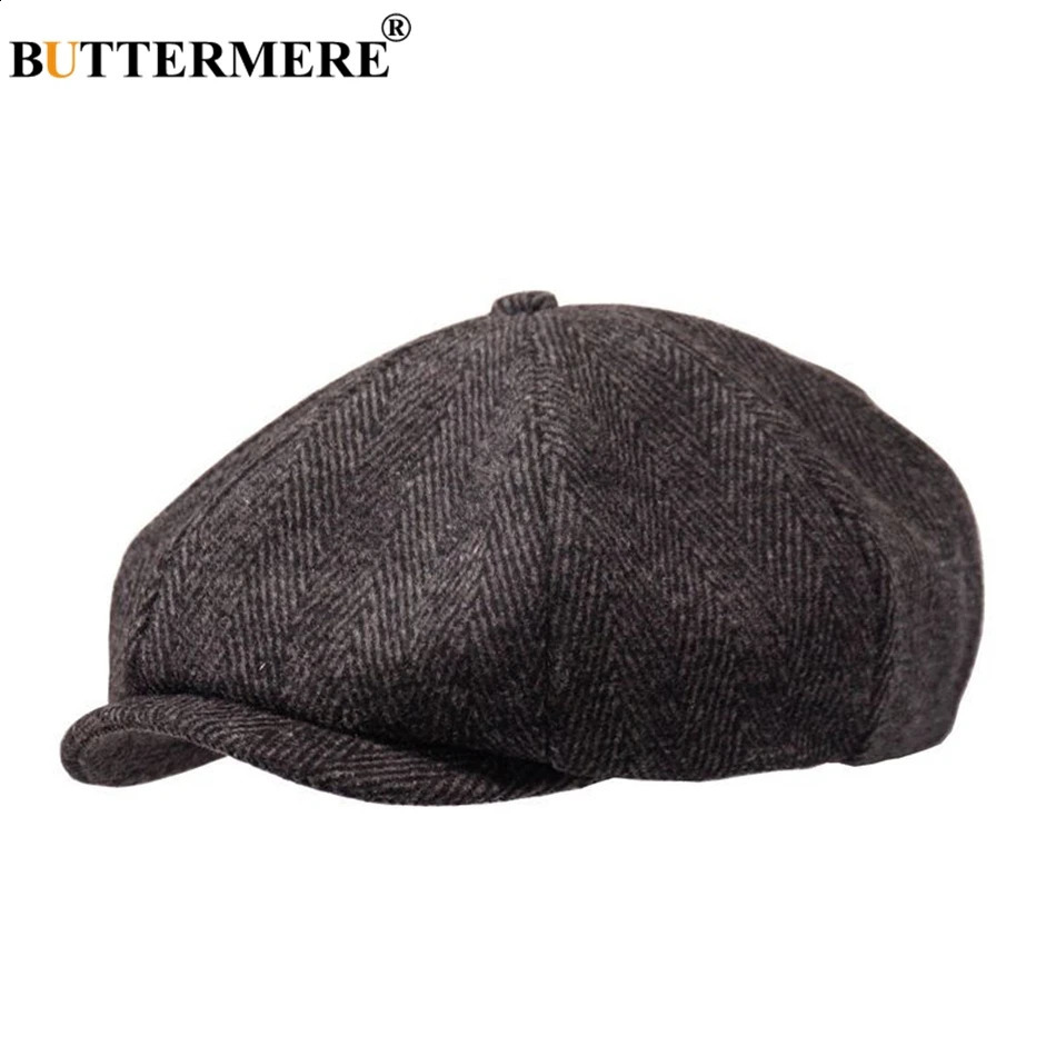 BUTTERMERE sboys Beret Herringbone Men Flat Caps Wool Casual Winter Tweed Female England Style Classic Octagonal Hats And Cap 250118