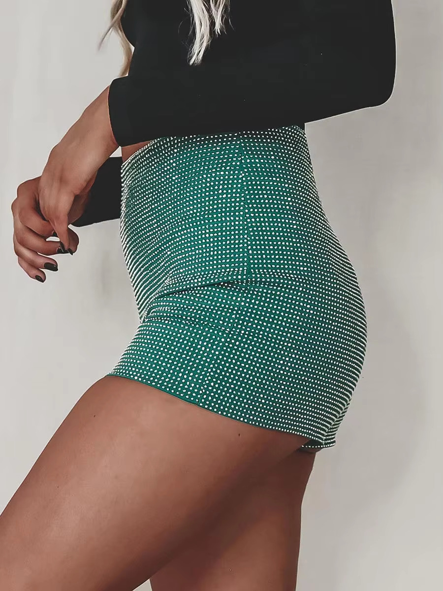 Women Sparkle Mini 2023 Sequined Party High Waist Rhie Trim Sexy Bodycon Shorts Clubwear Bottoms Dance Disco S-L