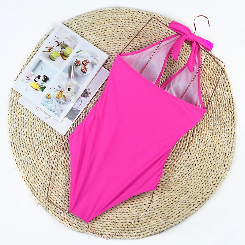 ZAFUAZ Halter Womens One Piece Tummy Control Swimwear Push Up Backless Ruched Swimsuit Solid Retro Beachwear Bathing Suit 250109