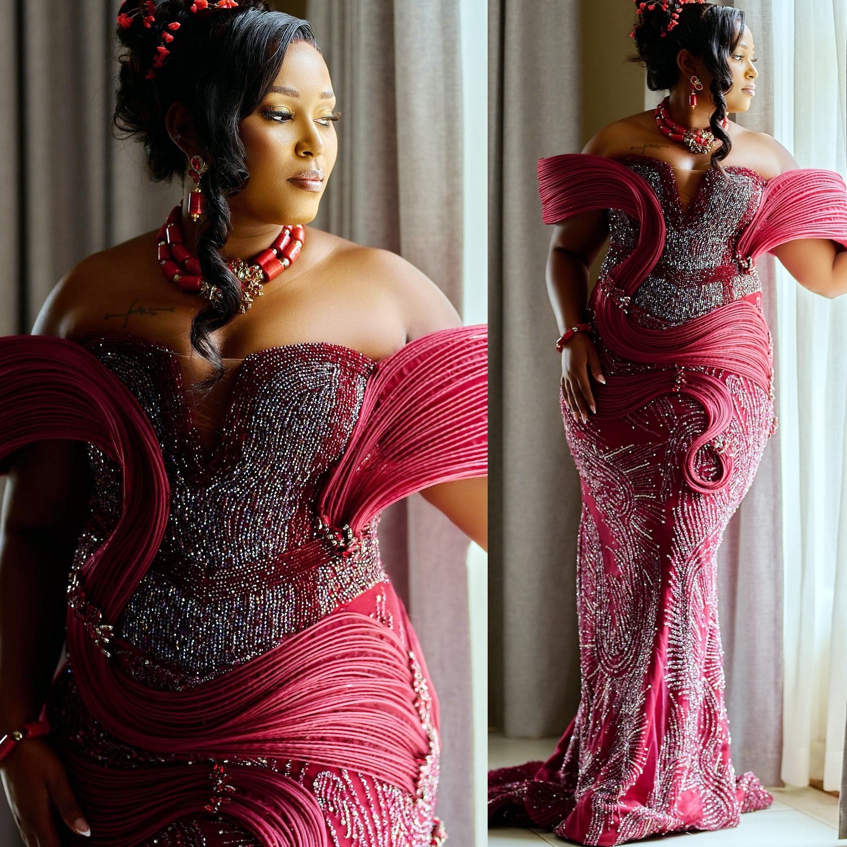 Aso Ebi Burgundy Mermaid Prom Dresses 2025 Sequined Beaded Stylish Evening Formal Party Second Birthday Engagement Gowns Plus Size Dress For Special O