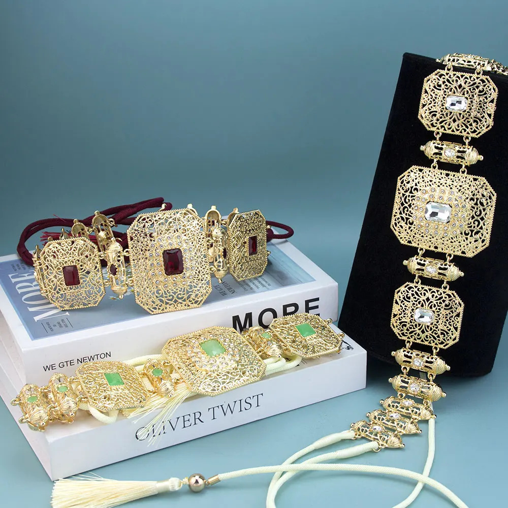 Sunspicems Gold Color Moroccan Caftan Belt Arabic Hand Rope Waist Chain Adjustable Length Women Belt Tassel Metal Body Jewelry 250121