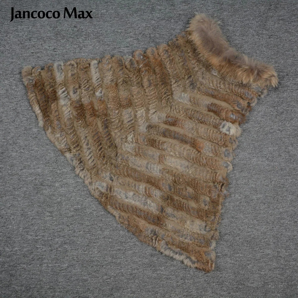 Jancoco Max Real Rabbit Knitted Fur Poncho Winter Fashion Style Capes Female Party Shawl S7112 250120