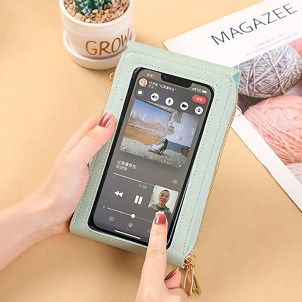 RFID Anti Theft Leather Bag Touch Screen Phone Purse Crossbody Travel Smartphone Handbag 250120