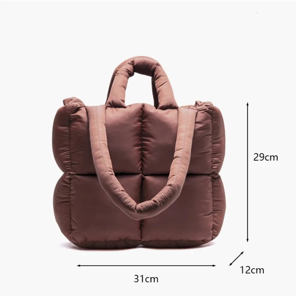 Large Capacity Puffy Shoulder Bag Quilted Nylon Cloth Down Feather Handbag Padded Soft Space Cotton Shopping Tote 250113