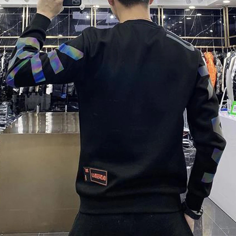 Spring Mens Korean Fashion Print Casual All Match Sweatshirt Appliques Streetwear Loose Hoodie Round Neck Long Sleeve Tops 250122