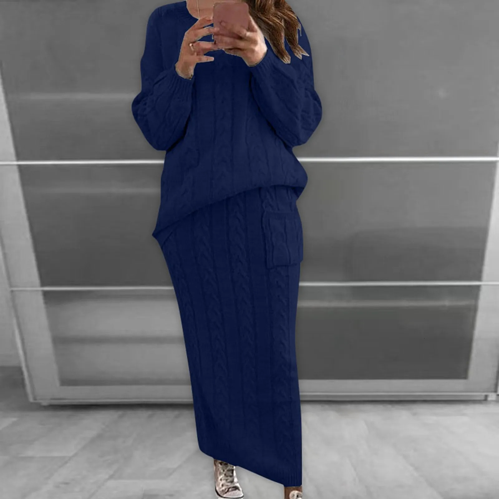 Elegant WomenS Sets Korean Youthful Large Knitted Evening Suit Y2k Pencil Skirt Sets 2 Piece Outfit Office In Matching Sets 250122