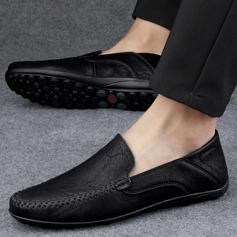 Fashion Men Casual Leather Shoes Italian Soft Men Loafers Handmade Moccasins Men Breathable Slip on Boat Shoes Plus Size 250113