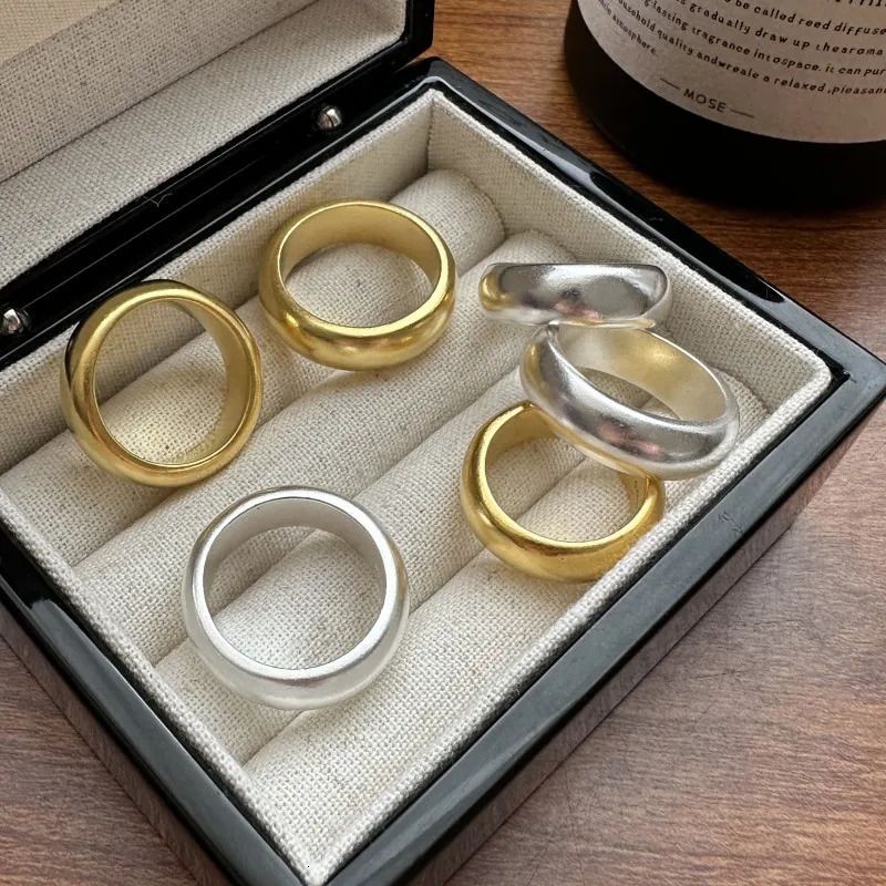 S925 Sterling Silver Heavy industry loach back plain ring with niche simple and fashionable stackable matte ring 250117