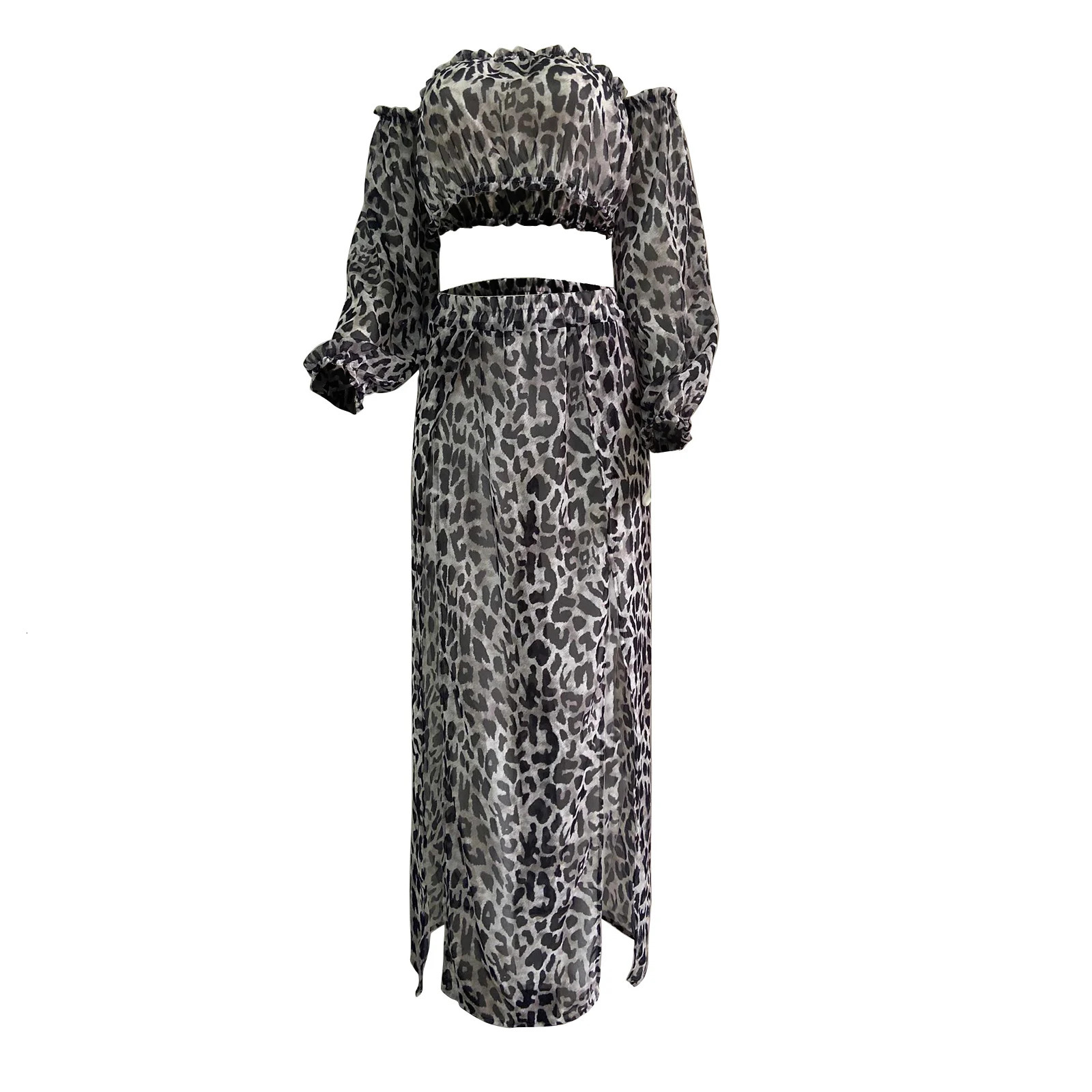 Meihuida Bikini Cover Ups Set Off Shoulder Long Sleeve Crop TopsMaxi Up Skirt Twopiece Suit for Beach Mesh Swimwear 250120