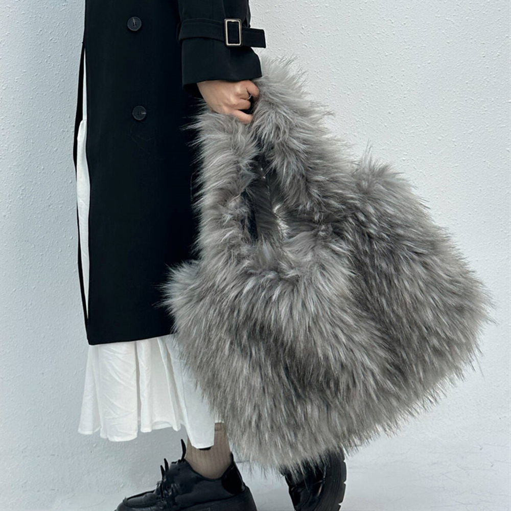 Faux Mink Fur Bags for Women Handbags Candy Color Plush Tote Fluffy Soft Shoulder Bag Large Capacity Shopper Purses New