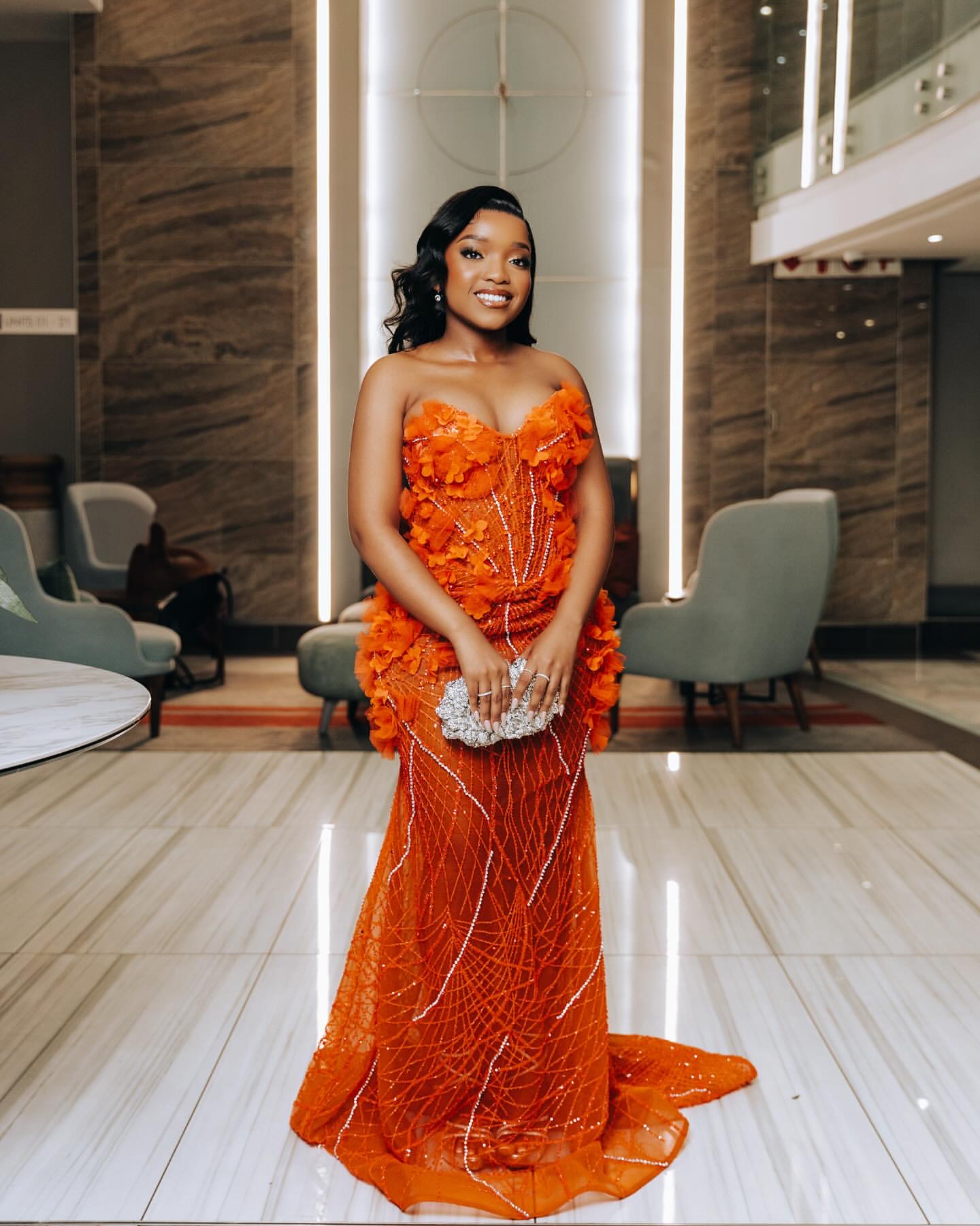 Aso Ebi Orange Mermaid Prom Dresses 2025 wers Sequined Lace Crystals Evening Formal Party Second Birthday Engagement Gowns Plus Size Dress For Special