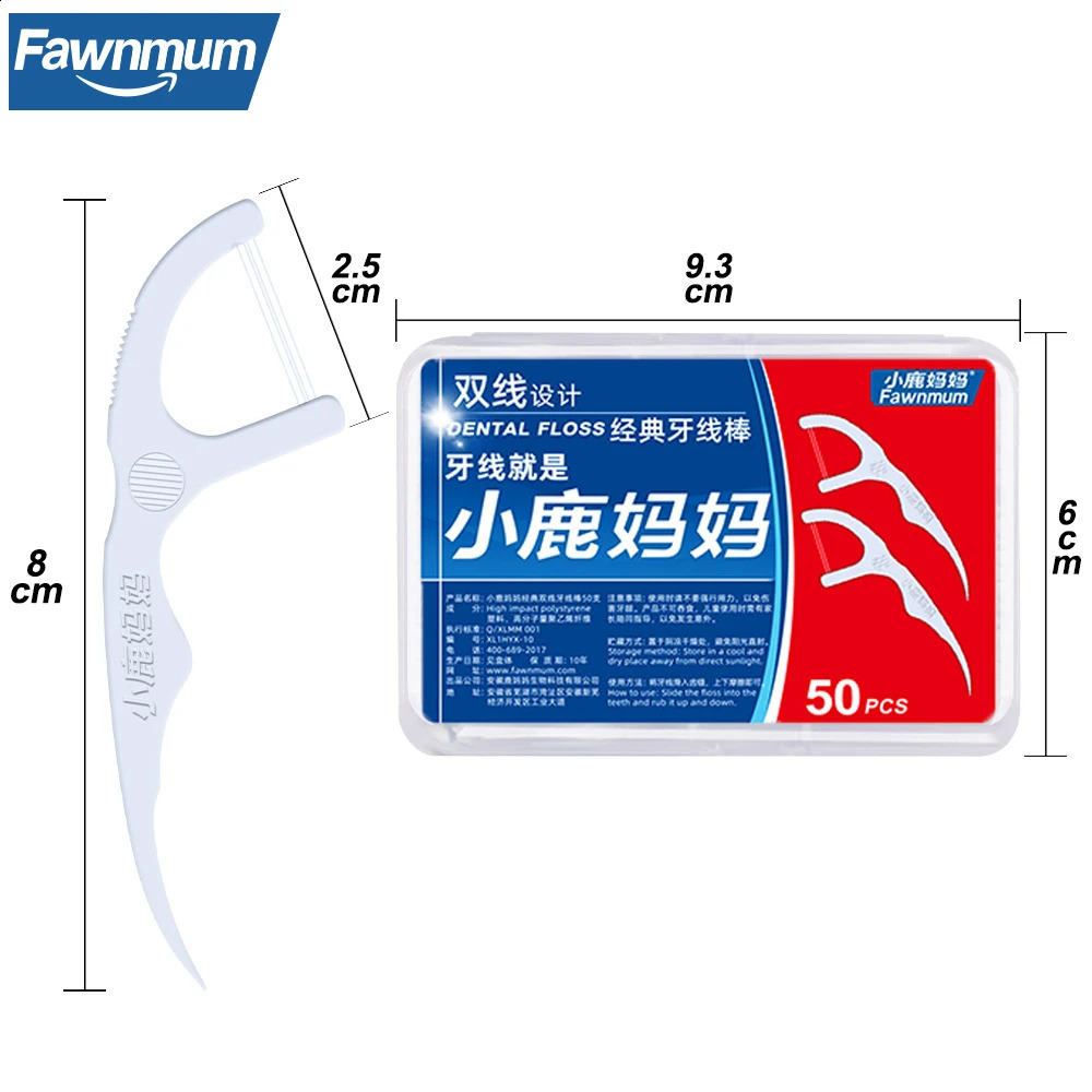 Fawnmum 50100pcs Double Line Dental Floss Toothpicks Fresh Breath Flosser Disposable Stick For Oral Care 250108