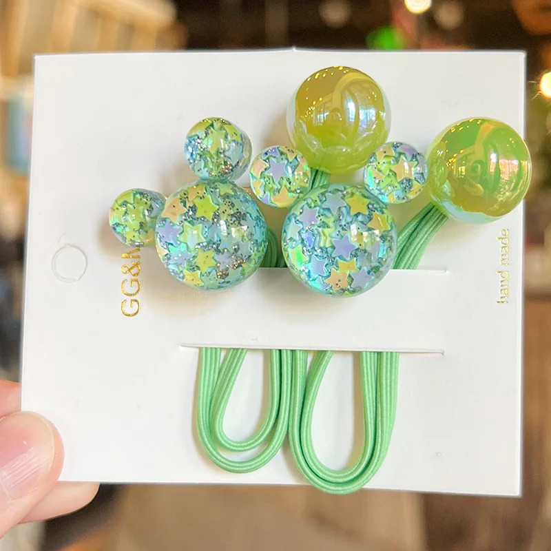 2PCS Cartoon Mouse Head Girls Lovely Elastic Hair Bands Princess Accessories Children Ties Baby Headwear 250117