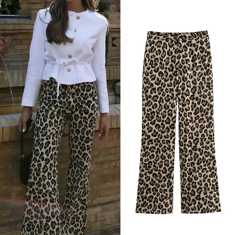 TRAF Woman Leopard Pants Y2k Animal Print High Waist Pants Women Vintage Casual Baggy Pants Summer Womens Trousers 250117