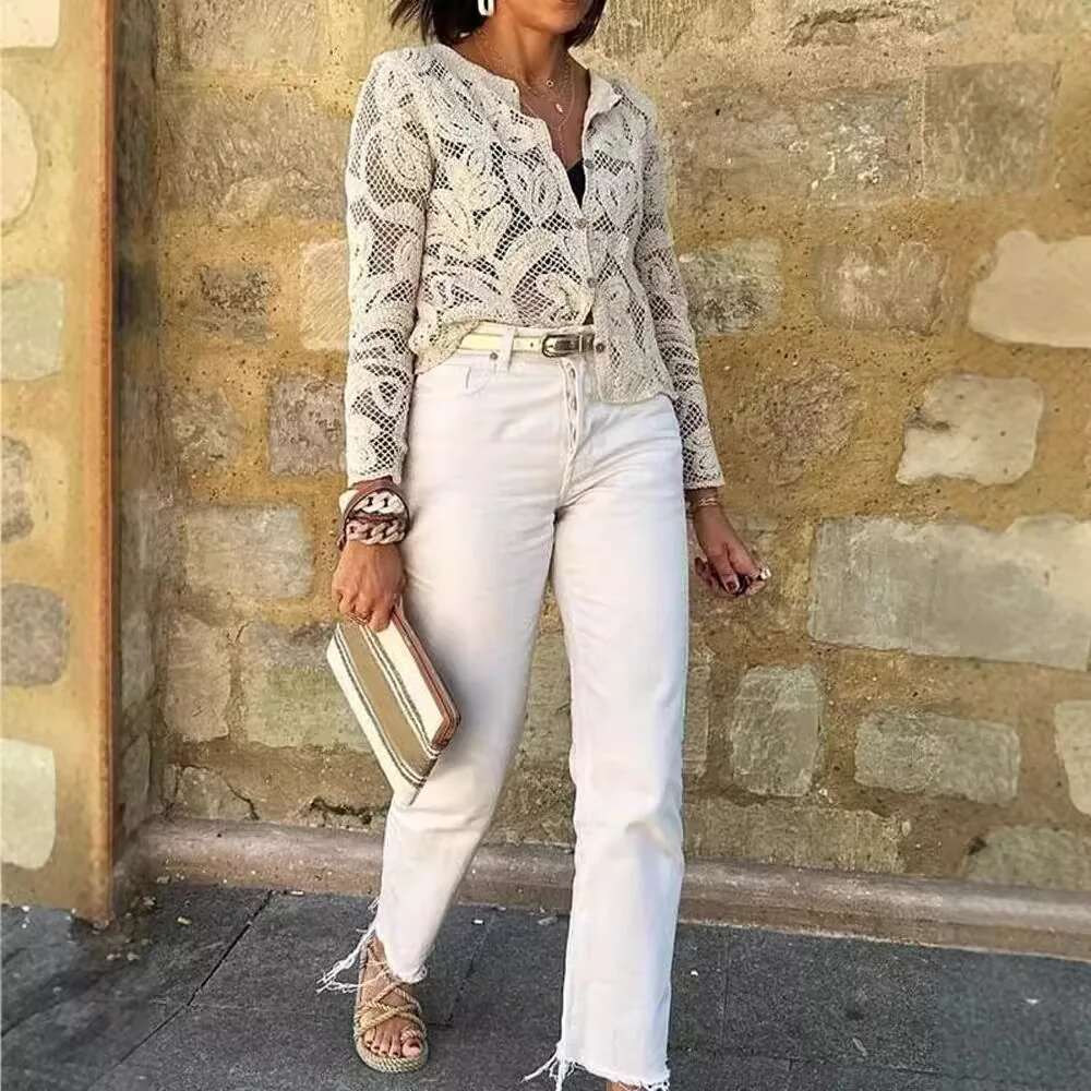 New Sexy Hollow Out Shirts Femme Button Down Crochet Boho Blouses Long Sleeve Hippie Women Shirt Chic Holiday Tops