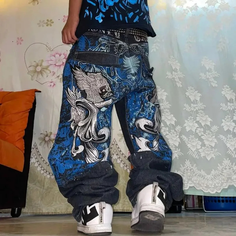 American Fashion Trend Super Character Printed Baggy Jeans Men Y2K Street Harajuku Retro High Waist Wide Leg Pants 250117
