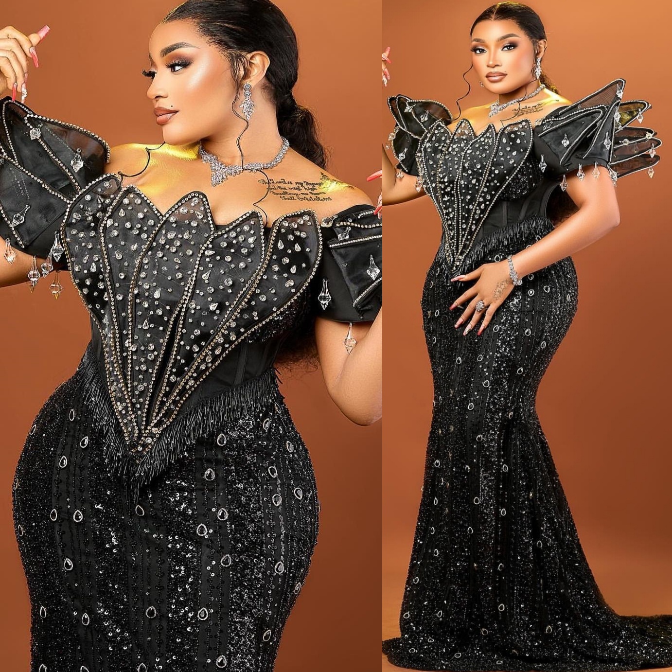 Aso Ebi Black Mermaid Prom Dresses 2025 Crystals rals Sequined Evening Formal Party Second Birthday Engagement Gowns Plus Size Dress For Special Ocns