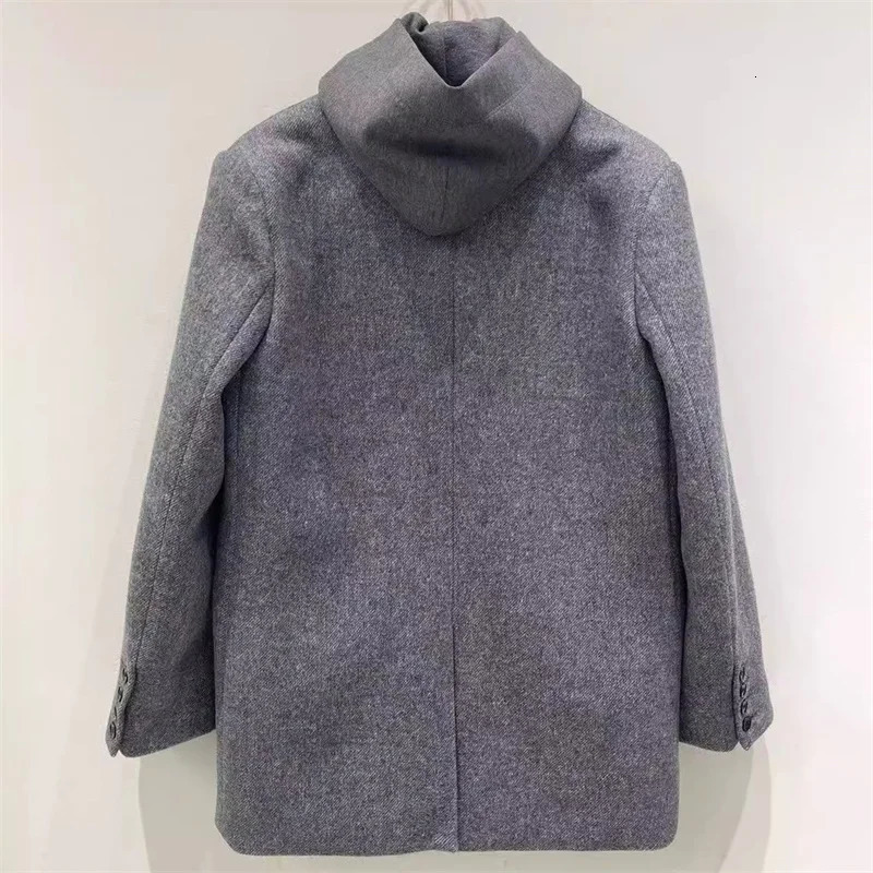 womens blazer winter in outerwears highquality wool blend suit jacket Shoulder pad slim fit hood Womens coat 250106