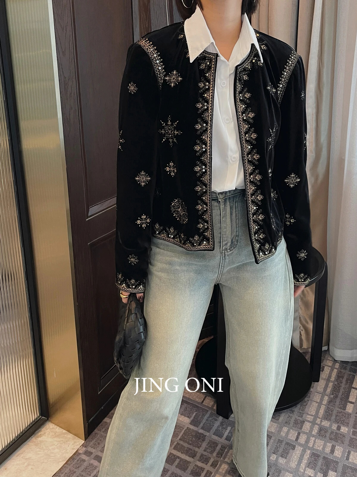 Embroidered Jacket Crop Coat Spring Tops Y2K Woman Clothing Korean Style Vintage Fashion Elegant Long Sleeve Bomber 250118