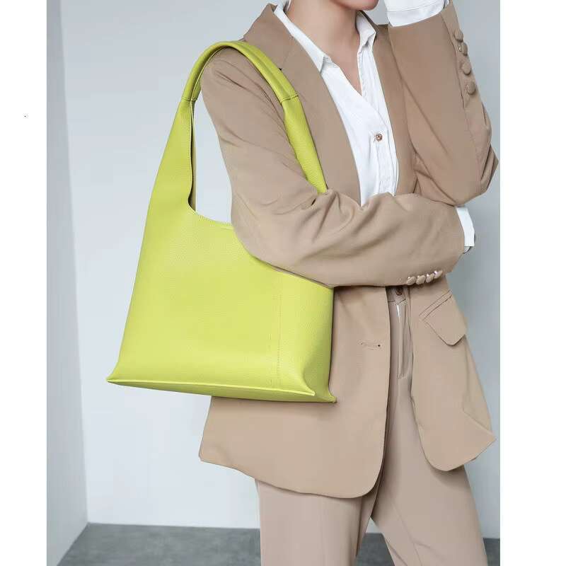 French Simple Cowhide Tote Large-Capacity Women Commuter Office Ladies One-Shoulder Armpit Bag Casual Big