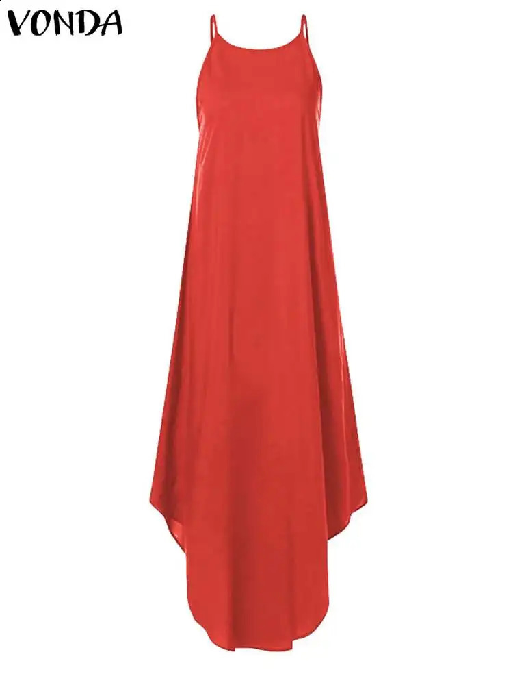 VONDA Women Halter Sundress Summer Bohemian Maxi Long Dress Solid Casual Loose Sexy Sleeveless Backless Beach Robe Femme 250117