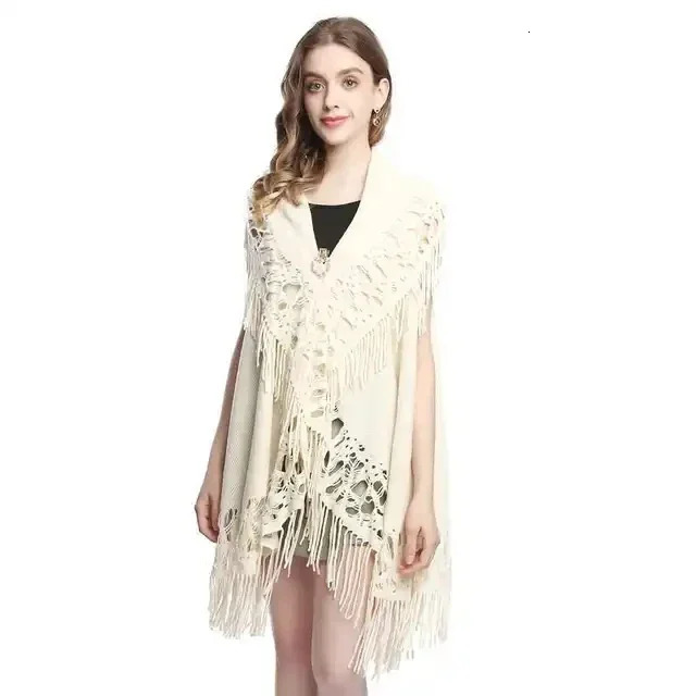 Spring Autumn Women Loose Tassel Sweater Multi-purpose Scarf Cardigan Thin Jacquard Shawl Coat Lady Cloak Red 250121