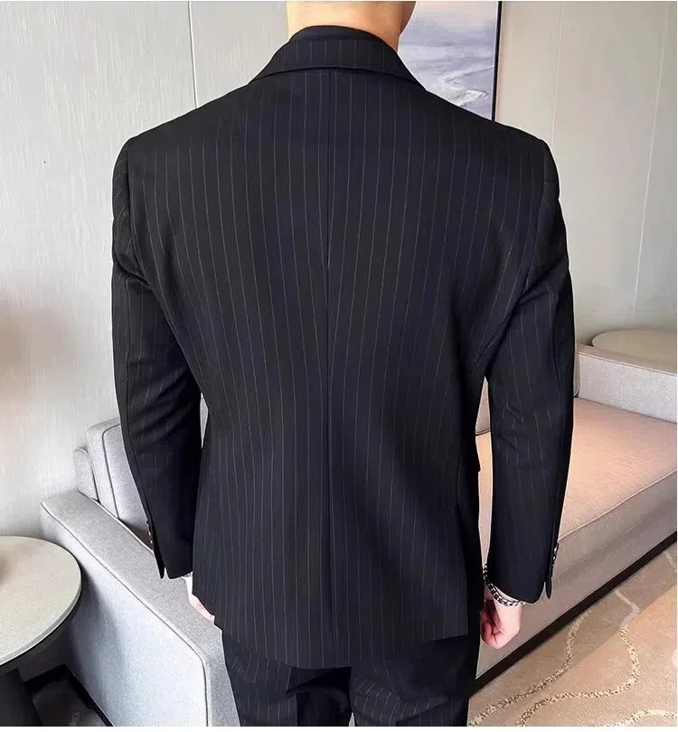 Suit suit mens striped double breasted slim fit jacket stylish business casual youth fashion wedding dress S8025 250122
