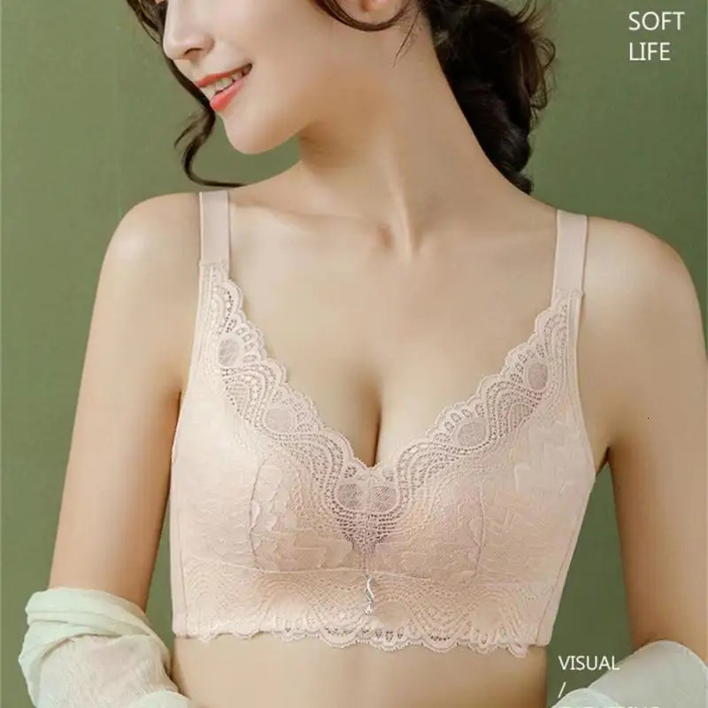 Sexy Lace Bra Women Push Up Comfortable Bralette Underwear Embroidery Deep V Neck Lingerie Wireless Brassiere Crop Top Ladies 250122