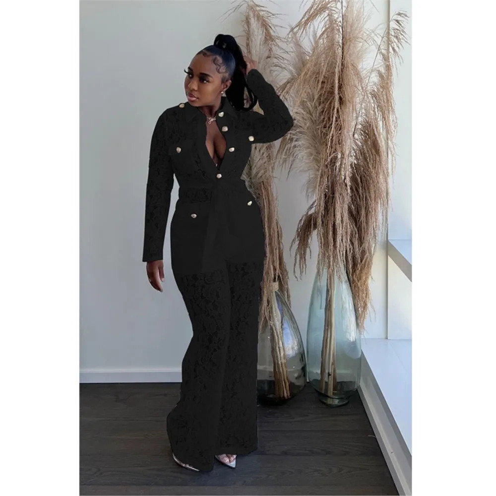 Lace Elegant Shirt SuitsTop White Cargo Pants Set Women Hook Flower Summer Tracksuit Suit Matching Sets Y2k Streetwear Black Set 250113