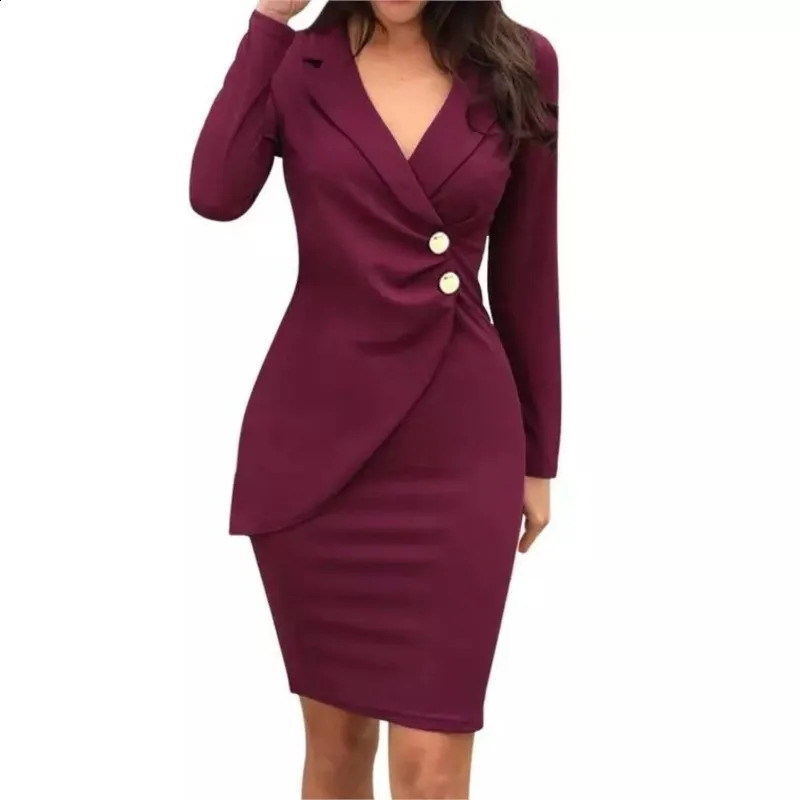 Autumn Attendance Pass Long Sleeved Short Skirt Temperament Slimming Professional Dress Simple Solid Color Set 250122