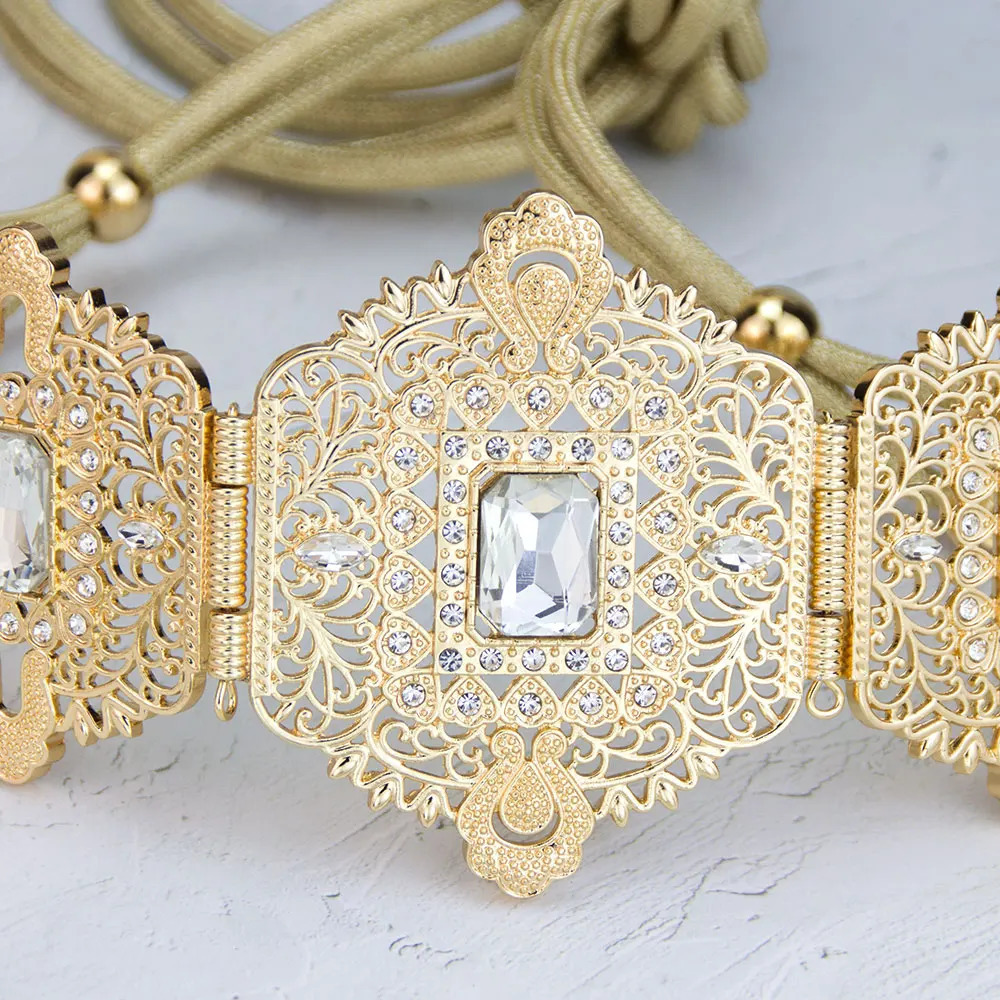 Sunspicems Chic Alloy Belt For Moroccan Bride Tassel Straps Rope Waist Chain Arabic Ladys Caftan Dress Body Chains Gold Color 250121