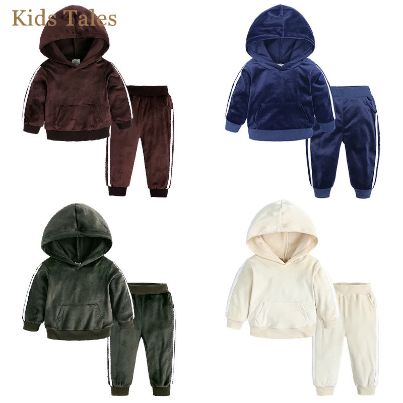 Kids Baby Boy Girl Velvet Tracksuit Clothes Toddler Velour Hoodie Sweatshirt TopsSweatpants Children Athletic Sweatsuit Outfits 250113