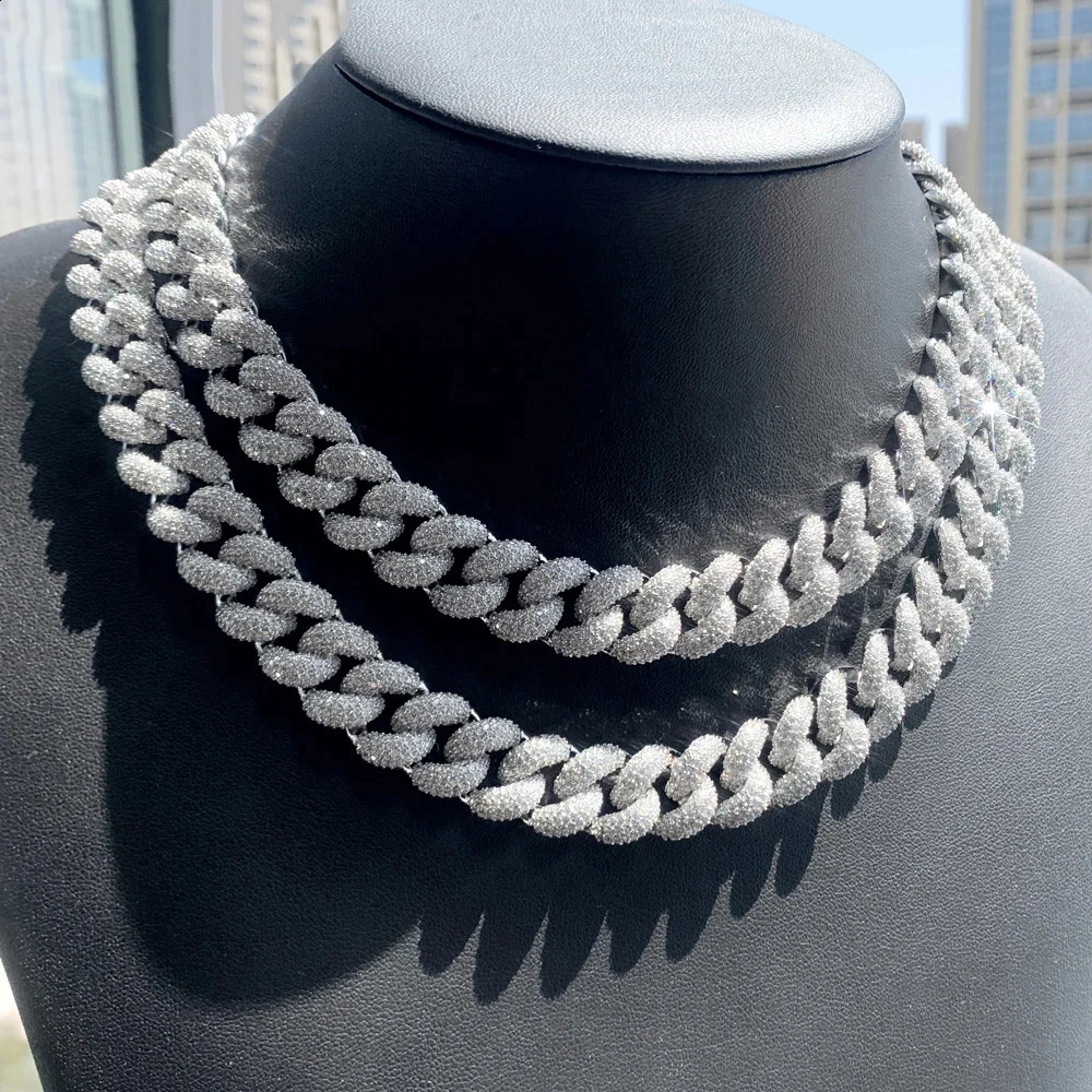 2025 High Quality Iced Out Bling 15mm Width Round Full Paved Cuban Link Chain Bracelet Necklace Hip Hop Men Jewelry 250115