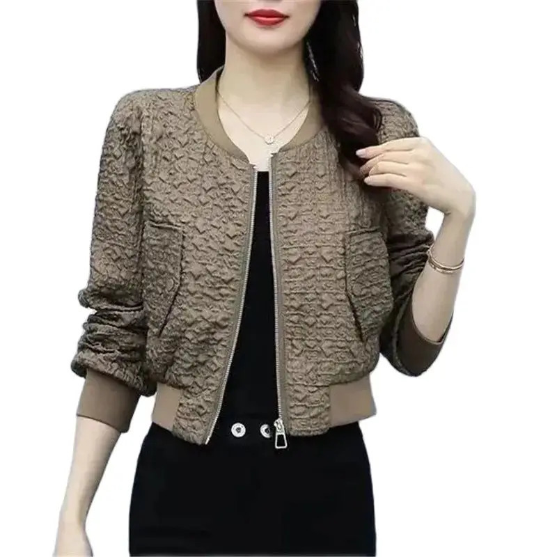 Fashion Short Spring Autumn Coat Jacket Female Women Green Black Coffee Casual Zipper Coat Top Baseball Sportswear 250109