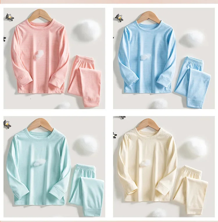 Autumn Winter Thermal Underwear Suit Girls Clothing Sets Boys Pajama Sets Baby No Trace Warm Sleepwear Candy Colors Kids Clothes 250121