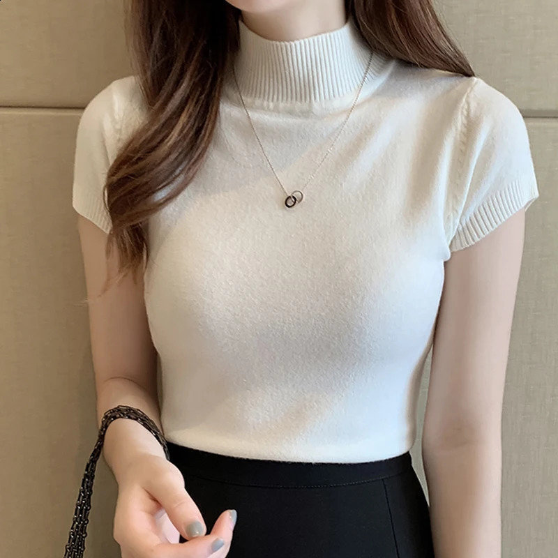Casual Women Clothing Korean Knitted Women Top Blusas Mujer De Moda Spring Summer Solid Slim Turtleneck Blouse Blusas 8622 250121