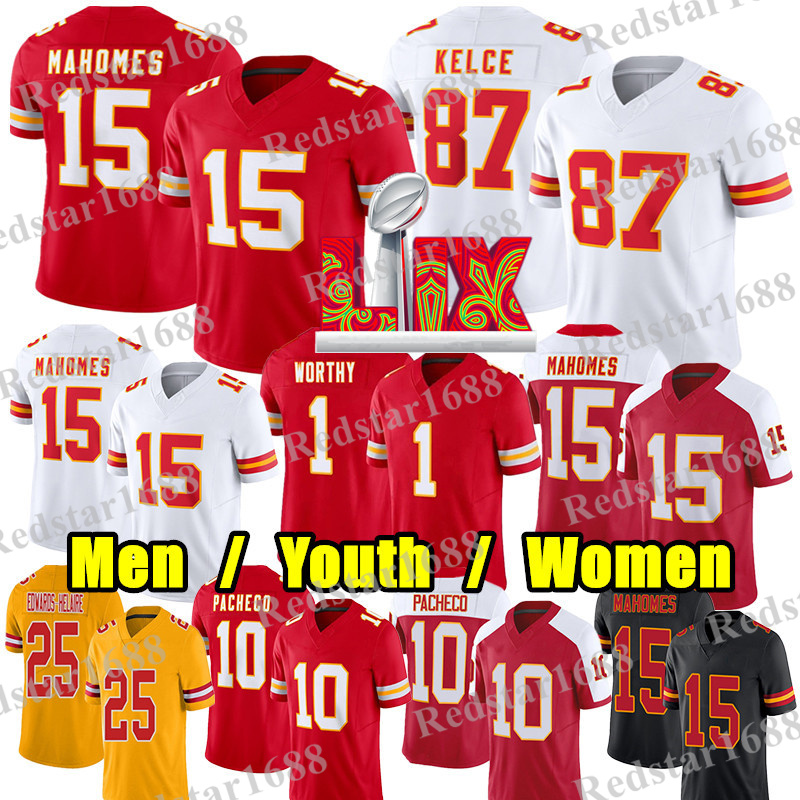 15 Patrick Mahomes Football Jersey 87 Travis Kelce Rashee Rice Isiah Pacheco Chris Jones JuJu SmithSchuster Minshew II Nick Bolton Xavier Worthy Josh 