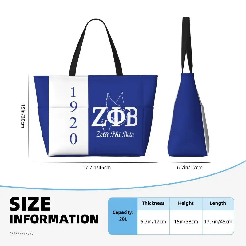 Zeta Phi Beta Large Waterproof Beach Bag Women Sandproof Pool Tote Bags with Zipper and Pockets for Gym Swim Travel Vacation 250121