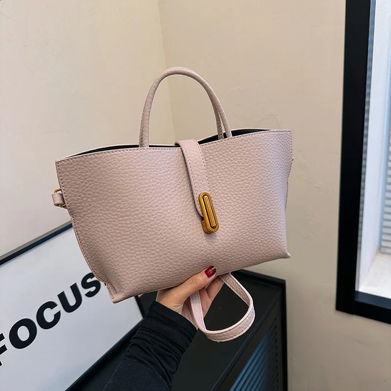 Pink French Soft Leather Handbags for Women Spring Summer Large Capacity Bucket Bags Fashion 2-Piece Composite Bag 250121
