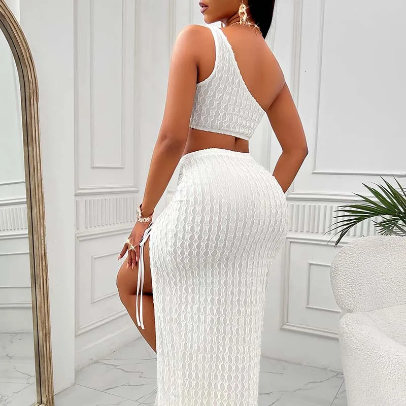 Elegant Sleeveless Formal Birthday Crop Top High Waist Split Long Skirts 2 Piece Dress Sets Women Outfits Fashion Casual Party 250122