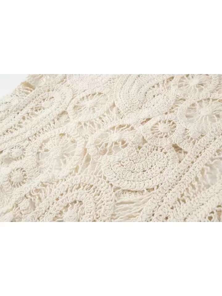 New Hollow Out Two Pieces Boho Crochet Elegant Outfits Summer Mujer Knitted Chic Dress Set Vestidos