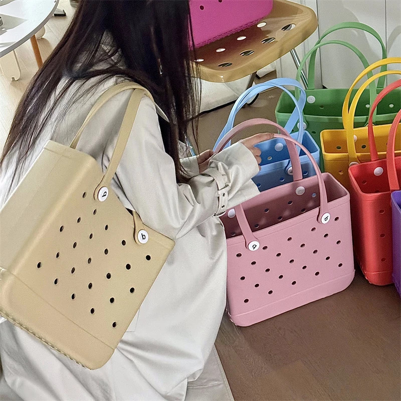 Durable Waterproof Beach Bag Storage Baskets Summer Rubber Tote Solid Color Jelly Beach Bags Sundries Organizer 250121