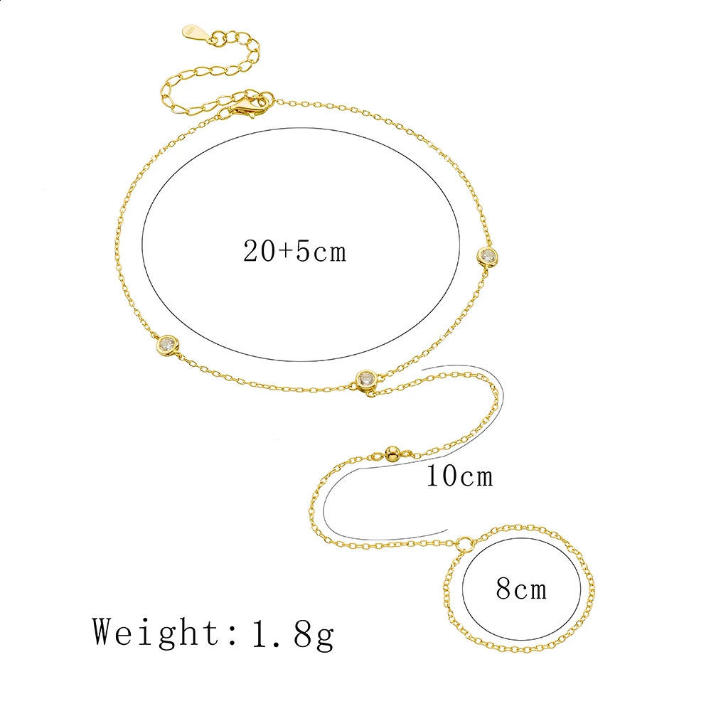 Boho Beach Anklet sterling silver gold-plated jewelry fashionable zircon necklace 250110