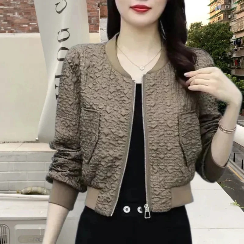 Fashion Short Spring Autumn Coat Jacket Female Women Green Black Coffee Casual Zipper Coat Top Baseball Sportswear 250109