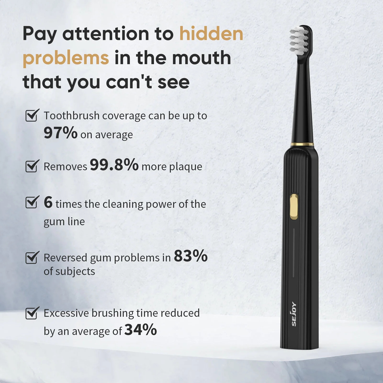 Sejoy Electric Toothbrush with 12 Brush Heads 5 Cleaning Modes 2 Minutes Built in Smart Timer Sonic 250115