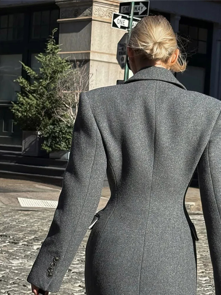 Elegant Waist Up Single Breasted Wool Blends Overcoat Women Fashion Lapel Slim Fits Long Coats Winter Commute Lady Outwear 250110