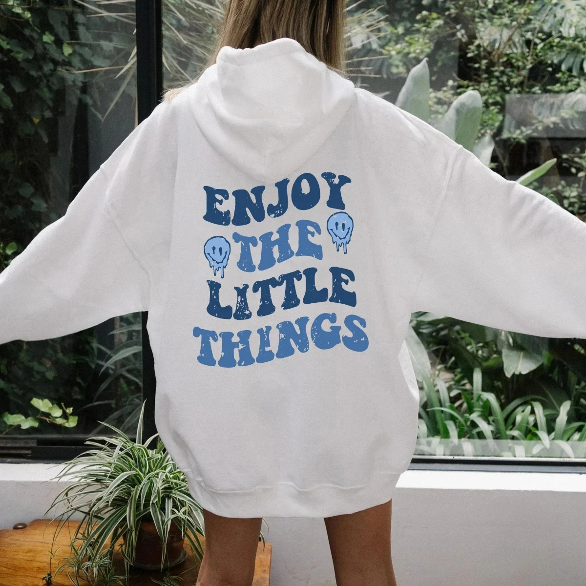 Enjoy The Little Things Colored WomenS Hoodie Positive Sayings Trendy Hoody Sweatshirt Smile Graphic Cotton Hoodies 250121